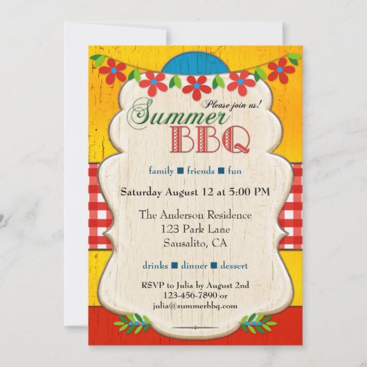 Festive Whimsical Summer BBQ Party Uitnodiging (Voorkant)