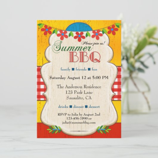 Festive Whimsical Summer BBQ Party Uitnodiging (Staand voorkant)