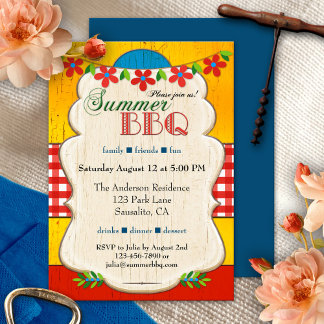Festive Whimsical Summer BBQ Party Uitnodiging