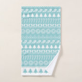 Festive White/Aqua Kerstmis Iconic Pattern Bad Handdoek (Handdoek)