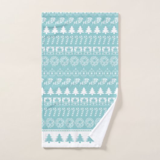 Festive White/Aqua Kerstmis Iconic Pattern Bad Handdoek (Handdoek)