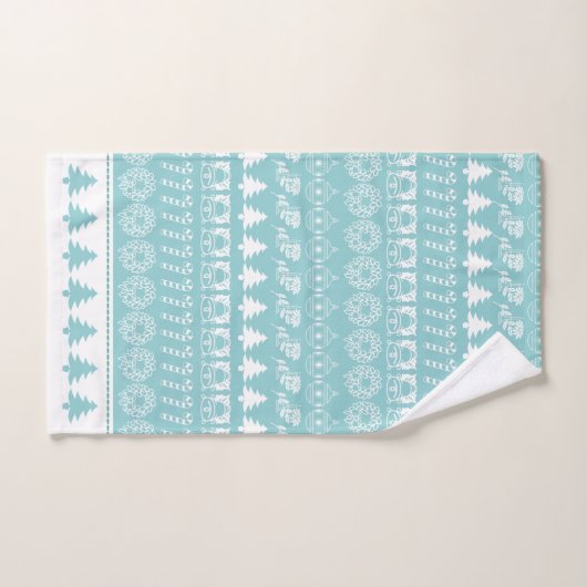 Festive White/Aqua Kerstmis Iconic Pattern Bad Handdoek (Handdoek)