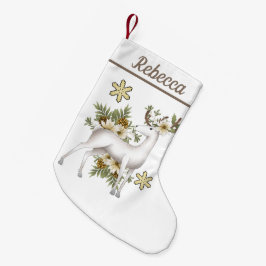 Festive white reinder add name stocking kleine kerstsok