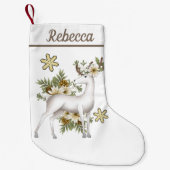 Festive white reinder add name stocking kleine kerstsok (Voorkant)