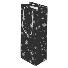 Festive White Snowflakes on Grey Kerstvakanay Wijn Cadeautas
