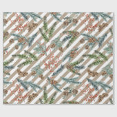 Festive White Stripe Pine Spruce Kraft Holiday Cadeaupapier (Vlak)
