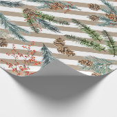 Festive White Stripe Pine Spruce Kraft Holiday Cadeaupapier (Hoek)