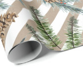 Festive White Stripe Pine Spruce Kraft Holiday Cadeaupapier (Rol Hoek)