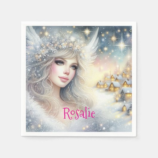 Festive White Watercolor Ethereal Frost Snow Angel Servet (Voorkant)