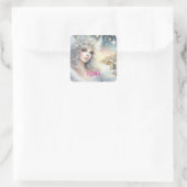 Festive White Watercolor Ethereal Frost Snow Angel Vierkante Sticker (Tas)