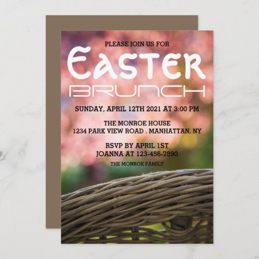 Festive Wicker Basket, Paasbrunch Aankondiging (Voorkant / Achterkant)