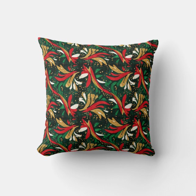Festive Wild Bouquet Pattern – Red, Gold & Green A Kussen (Voorkant)