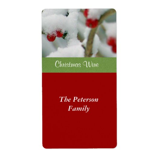 Festive Wine Label-Red Berries in sneeuw Etiket (Voorkant)