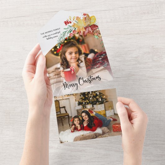 Festive Winter Botanical Calligraphy Photo All In One Uitnodiging (Afscheurbaar)