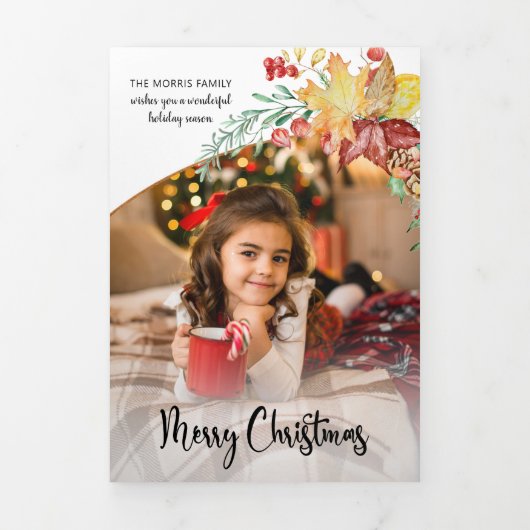 Festive Winter Botanical Calligraphy Photo Drieluik Kaart (Cover)