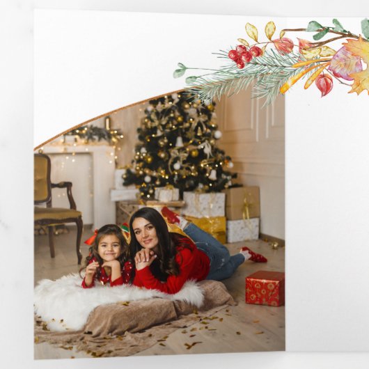 Festive Winter Botanical Calligraphy Photo Drieluik Kaart (Binnenzijde eerst)