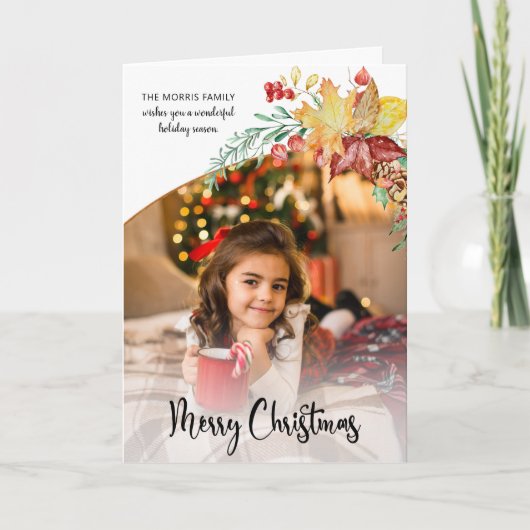 Festive Winter Botanical Calligraphy Photo Feestdagen Kaart (Voorkant)