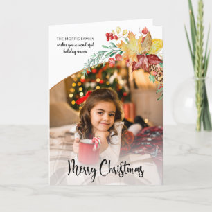 Festive Winter Botanical Calligraphy Photo Feestdagen Kaart