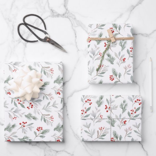 Festive Winter Botanical Wrap Inpakpapier Vel (Voorkant)