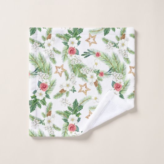 Festive Winter Botanicals helemaal over druk Bad Handdoek (Wasdoekje)