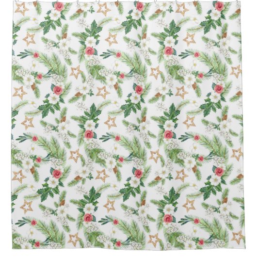 Festive Winter Botanicals helemaal over druk Douchegordijn (Voorkant)