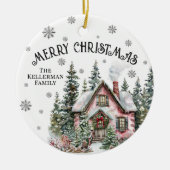 Festive Winter Cabin Merry Christmas Keramisch Ornament (Voorkant)