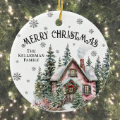 Festive Winter Cabin Merry Christmas Keramisch Ornament