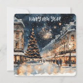 Festive Winter Cityscape with Fireworks  Feestdagenkaart (Voorkant)