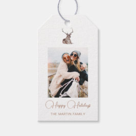 Festive Winter Deer Foto kerstwit Cadeaulabel