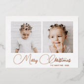 Festive Winter Deer Pattern Twee Foto Folie Feestdagenkaart (Voorkant)