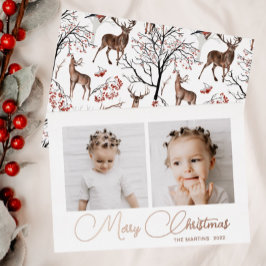 Festive Winter Deer Pattern Twee Foto Folie Folie Feestdagenkaart