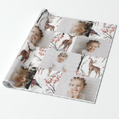 Festive Winter Deer Photo Collage Kerstmis Cadeaupapier (Uitgerold)