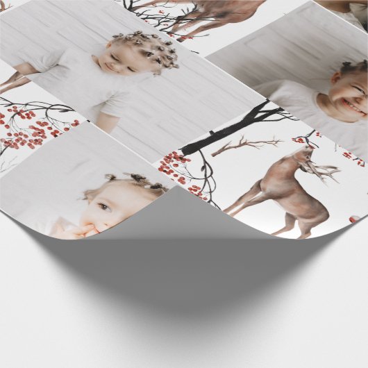 Festive Winter Deer Photo Collage Kerstmis Cadeaupapier (Hoek)