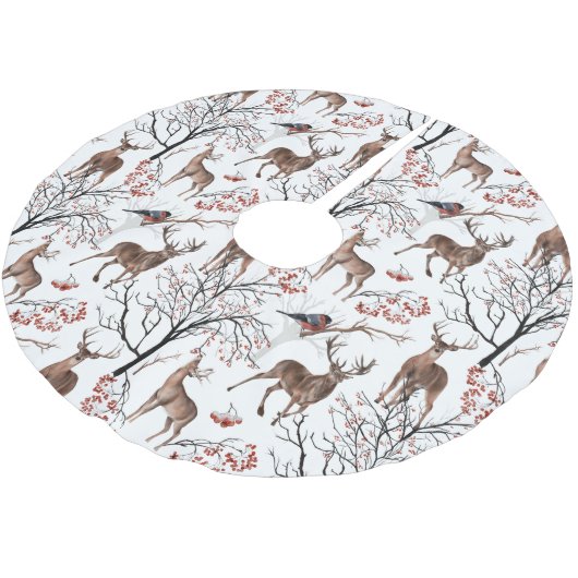 Festive Winter Deer Woodland Pattern Kerstmis Kerstboom Rok (Gekanteld)
