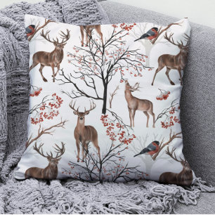 Festive Winter Deer Woodland Pattern Kerstmis Kussen