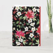 Festive Winter Floral Pattern Black Foto Feestdagen Kaart (Achterkant)