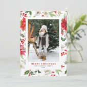 Festive Winter Floral Pattern Kerstfoto Feestdagenkaart (Staand voorkant)