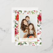 Festive Winter Floral Pattern Kerstfoto Folie Feestdagen Briefkaart (Voorkant / Achterkant)