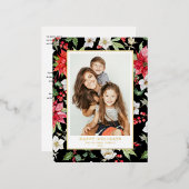 Festive Winter Flowers Pattern Black Foto Folie Feestdagen Briefkaart (Voorkant / Achterkant)