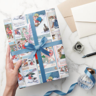 Festive  Winter Fun kerstkaart Collage Cadeaupapier