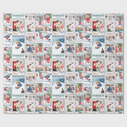 Festive  Winter Fun kerstkaart Collage Cadeaupapier (Vlak)