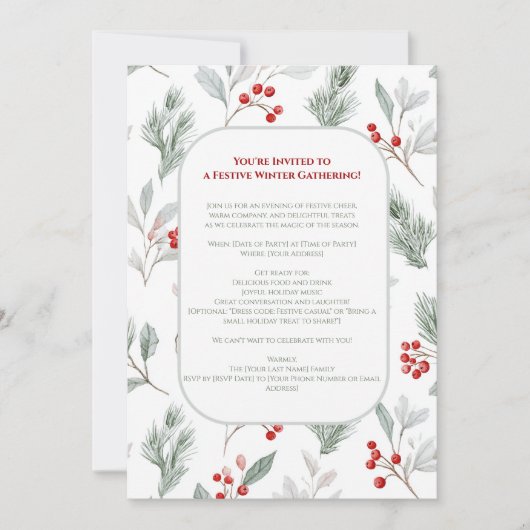 Festive Winter Gathering Invite - Elegant Holiday Kaart (Voorkant)