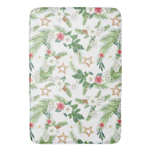 Festive Winter Holiday Botanicals Badmat (Voorkant Verticaal)