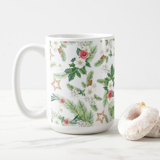 Festive Winter Holiday Botanicals Koffiemok (Met donut)