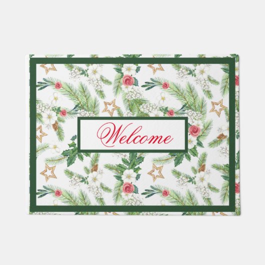 Festive Winter Holiday Botanicals Welkom Deurmat (Voorkant)