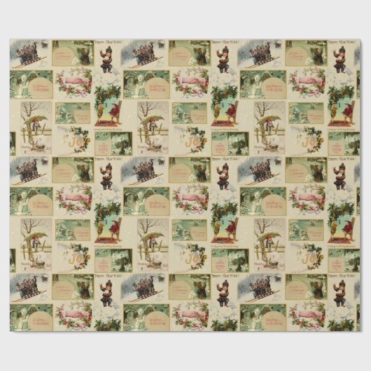 Festive  Winter Kerstmis Ephemera Collage Cadeaupapier (Vlak)