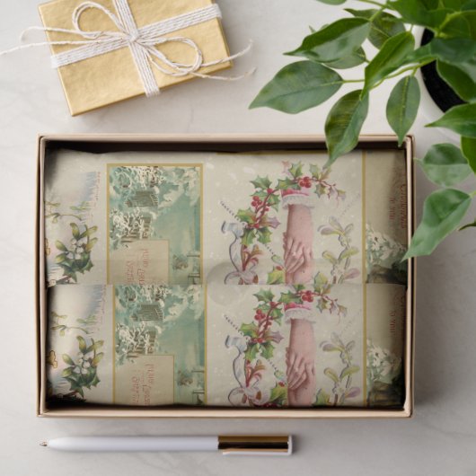 Festive Winter Kerstmis Ephemera Collage Tissuepapier (Geschenk)