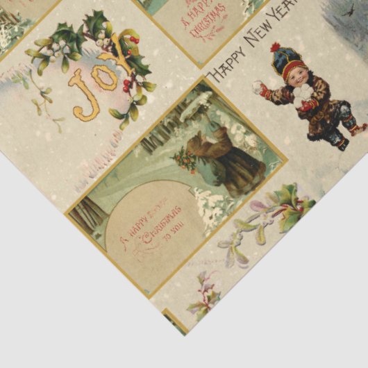 Festive Winter Kerstmis Ephemera Collage Tissuepapier (Detail)