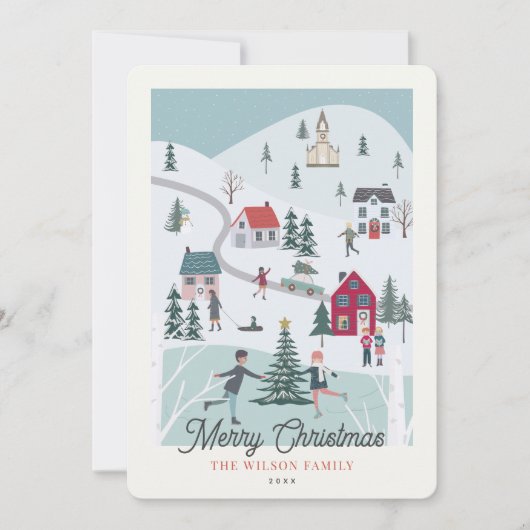 Festive Winter Merry KerstTown/Village Feestdagenkaart (Voorkant)