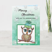 Festive Winter Owl Merry Kerstry Kaart (Voorkant)